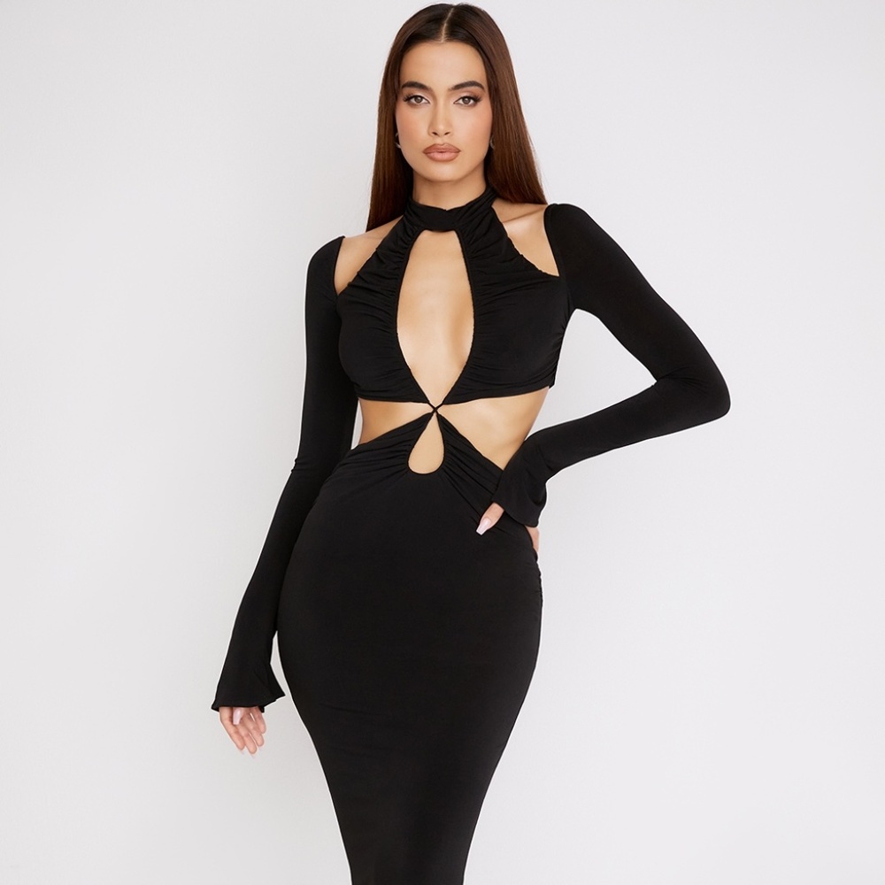 House of CB "Serafina" Black Jersey Cutout Maxi Dress